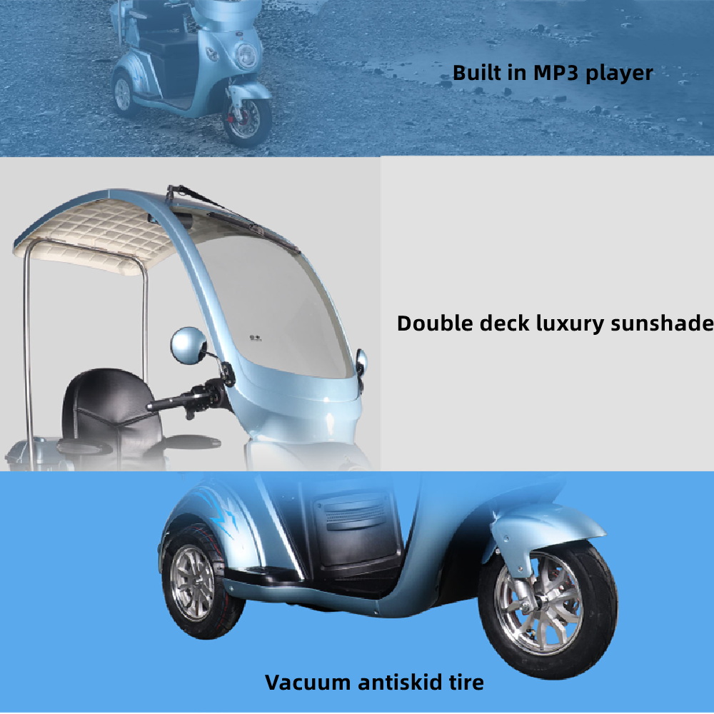 500W 60V20Ah Semi enclosed leisure luxury ceiling MP3 music motorcycle disabled elderly obese people travel electric tricycle