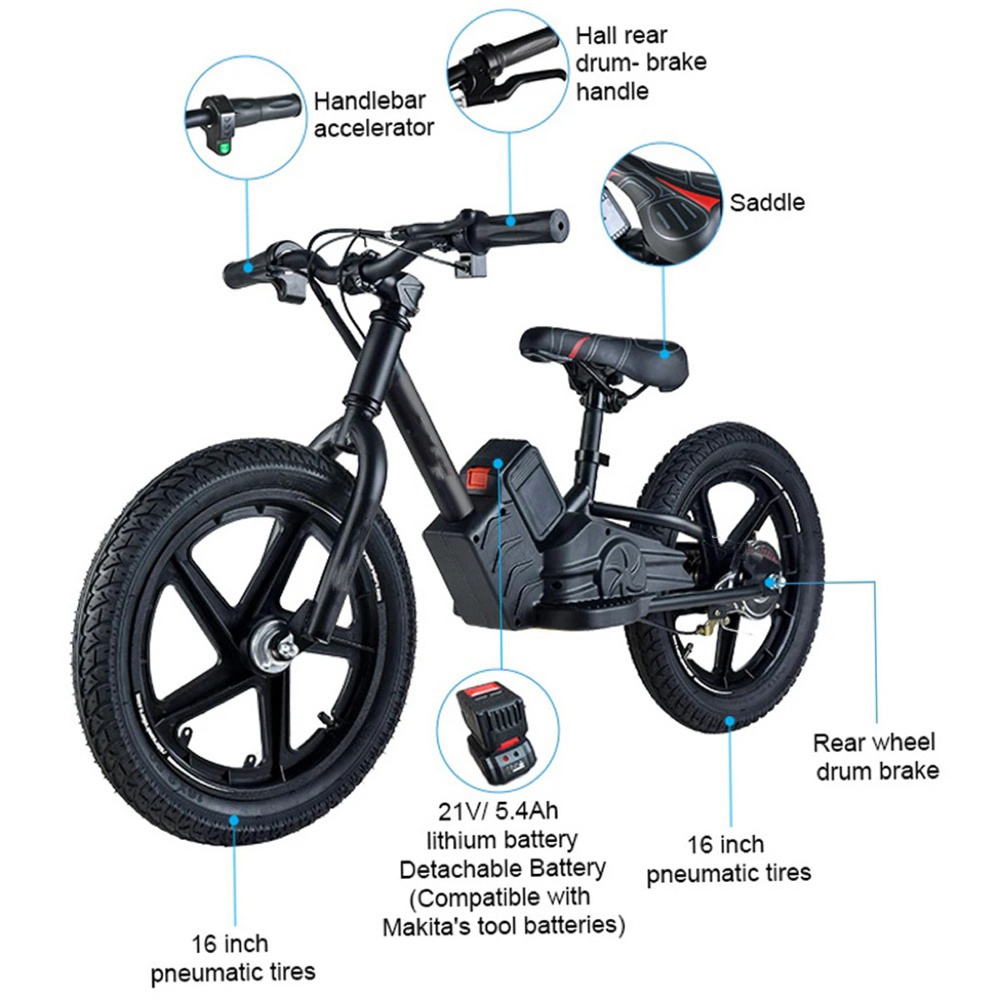 12inch 16inch 200W lithium battery brushless motor children detachable battery three stage variable speed lightweight two wheel electric balance bicycle motorcycle