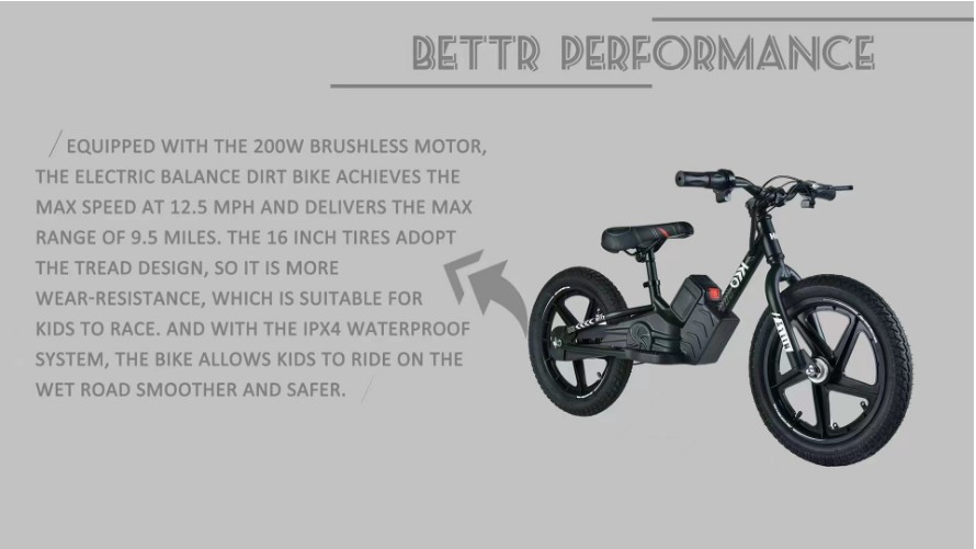 12inch 16inch 200W lithium battery brushless motor children detachable battery three stage variable speed lightweight two wheel electric balance bicycle motorcycle